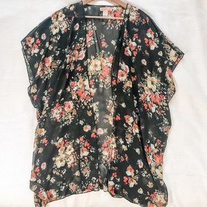 Band of Gypsies Black and Red Floral Kimono Wrap M/L